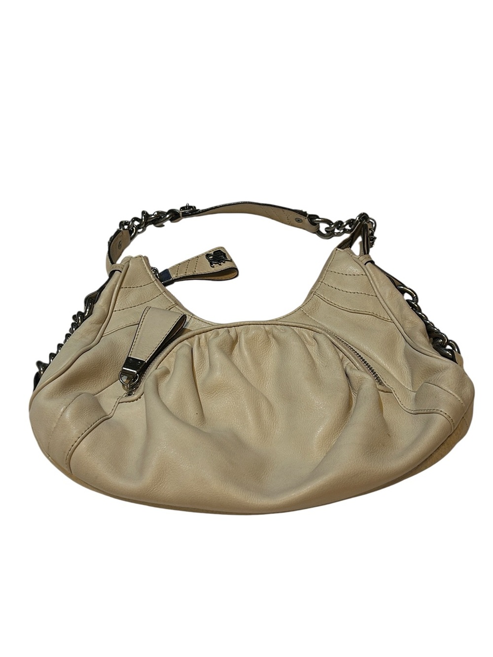 Vintage B. Makowsky Cream Genuine Leather Hobo Shoulder Bag Chain Strap Slouch